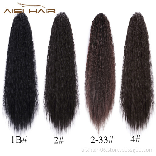 Aisi Hair Drawstring Ponytail Curly Hair Extensions Heat Resistant Synthetic Fiber Pony Tail Hairpieces with Combs